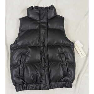 New Madden Girl sz S Faux Leather Puffer Vest black zips women 4399